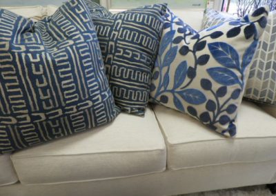 blue and white pillows