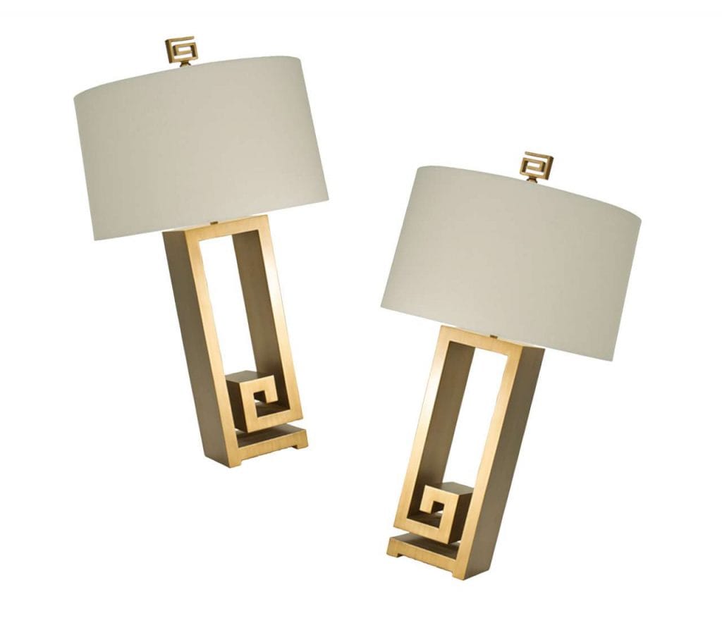 Gold Greek Key Lamps June DeLugas Interiors